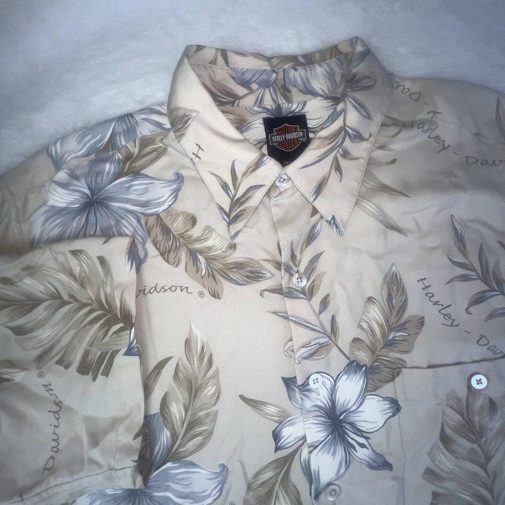 Harley-Davidson Shirt Mens‎ L Multicolor Silk Hawaiian Tropical Floral Button Up
